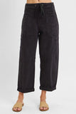 Risen-High Rise Crop Wide Barrel Cargo Pants, Black