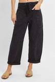 Risen-High Rise Crop Wide Barrel Cargo Pants, Black