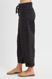 Risen-High Rise Crop Wide Barrel Cargo Pants, Black