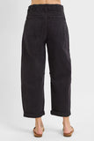 Risen-High Rise Crop Wide Barrel Cargo Pants, Black