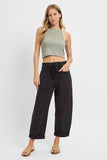 Risen-High Rise Crop Wide Barrel Cargo Pants, Black