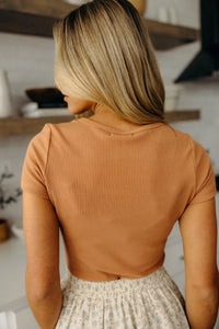 Ribbed Scoop Tee- Camel (XL)