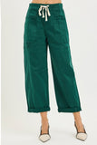Risen-High Rise Crop Wide Barrel Cargo Pants, Hunter Green