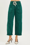 Risen-High Rise Crop Wide Barrel Cargo Pants, Hunter Green