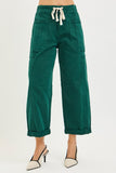 Risen-High Rise Crop Wide Barrel Cargo Pants, Hunter Green