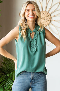 Smocked Shoulder Ruffle Tank (1x-3x)