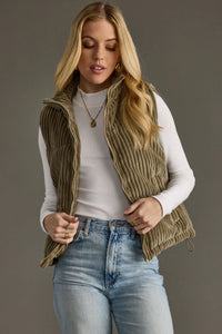 Olive Corduroy Puffer Vest (S,M,XL)