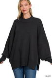 Side Slit Oversized Sweater, Black (S/M, L/XL)
