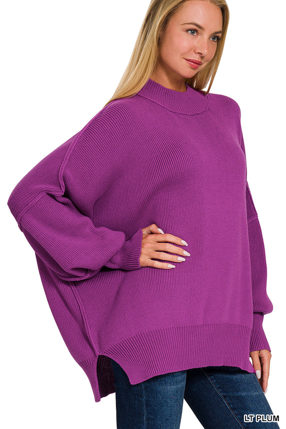 Side Slit Oversized Sweater, Light Plum (S/M, L/XL)