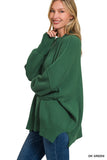 Side Slit Oversized Sweater, Dark Green (S/M, L/XL)