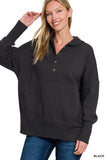 Fleece Half Snap Hoodie, Black (S/M, L/XL)