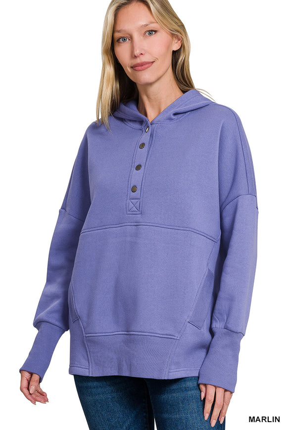 Fleece Half Snap Hoodie, Marlin (S/M, L/XL)
