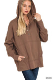 Fleece Half Snap Hoodie, Brown (S/M, L/XL)