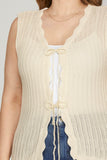 Scalloped Front Tie Sweater Vest, Cream (1X)