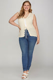 Scalloped Front Tie Sweater Vest, Cream (1X)