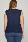 Scalloped Front Tie Sweater Vest, Navy (XL-2X)