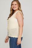 Scalloped Front Tie Sweater Vest, Cream (1X)