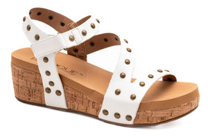 Corky's White Studded Strappy Wedge