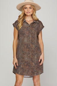 Denim Shirt Dress- Leopard (S, M, XL-2x)