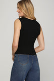 Ribbed Round Neck Tank Top, Black (S, M, XL)
