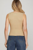 Ribbed Round Neck Tank Top, Light Taupe (L, 1x)