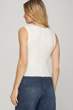 Ribbed Round Neck Tank Top, White ( M)