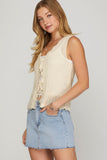 Scalloped Front Tie Sweater Vest, Cream (1X)