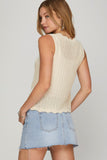 Scalloped Front Tie Sweater Vest, Cream (1X)