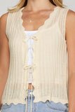 Scalloped Front Tie Sweater Vest, Cream (1X)