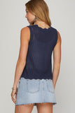 Scalloped Front Tie Sweater Vest, Navy (XL-2X)