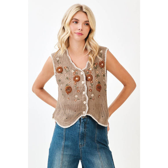 Floral Embroidered Vest (S/M)