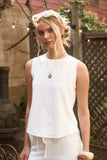 Back Button Detail Ribbed Tank, Ivory (S-L)