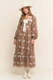 Embroidered Bows Long Sleeve Maxi (S-L)