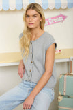 Raw Edge Sleeveless Button Down Knit