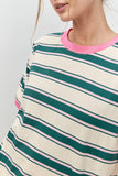 STRIPED TEE WITH CONTRAST RIB BAND (S-L)