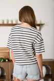 Stripe Short Sleeve Boxy Henley Top