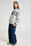 Check Embroidered "LAKE" Mock Neck Sweatshirt