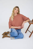 Exposed Seam Drop Shoulder Short Sleeve Top, Sienna