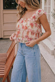 Floral Mesh Ruffle Tiered Cami Top