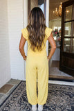 Solid Color Cropped Tank Top and Jogger Pants Set, Yellow (S-XL)