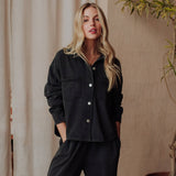 Black Cropped Washed Soft Button Up