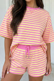 Stripe Contrast Trim Short Set (S-XL)