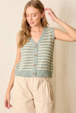 Striped Sweater Vest, Sea foam(S-3x)