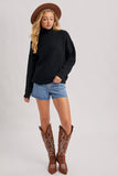Turtleneck Ribbed Knit Sweater, Black