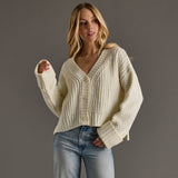 Ivory Knit Cropped Button Up Cardigan