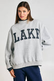 Check Embroidered "LAKE" Mock Neck Sweatshirt