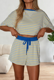 Stripe Contrast Trim Short Set (S-XL)