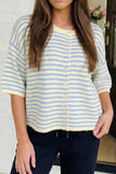 LAS Loose Striped Knit Button Down Sweater Cardigan (S-XL)