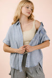 Mineral Washed Chambray Oversized Shirt Top (M)