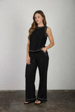 Back Button Detail Ribbed Tank, Black (S-L)